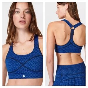 Sweaty Betty Power Sports Bra Medium Support Sz‎ Xs Navy Blue Geometric Print